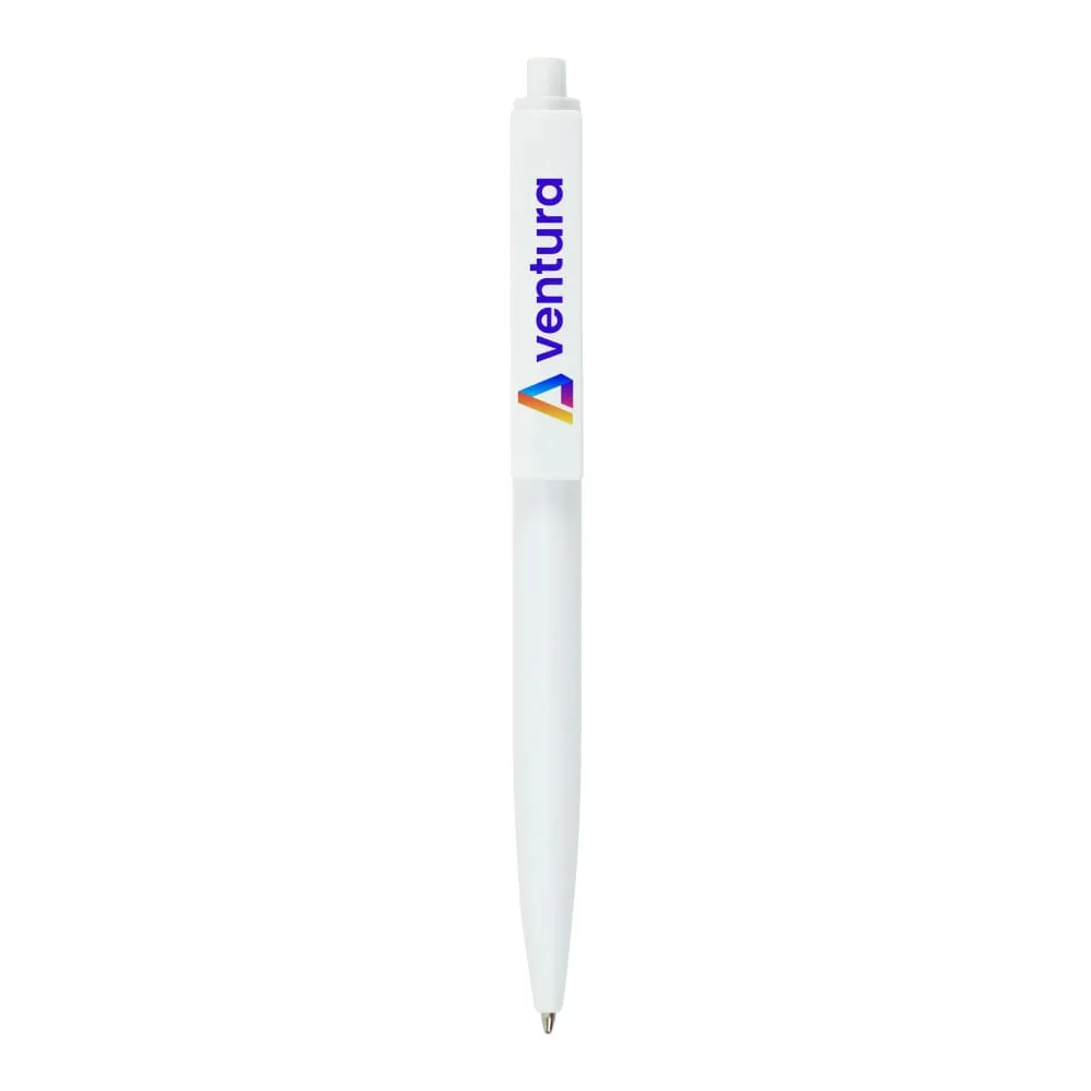 Plastic Pens White Color (Push Button, Wide Clip for Logo)