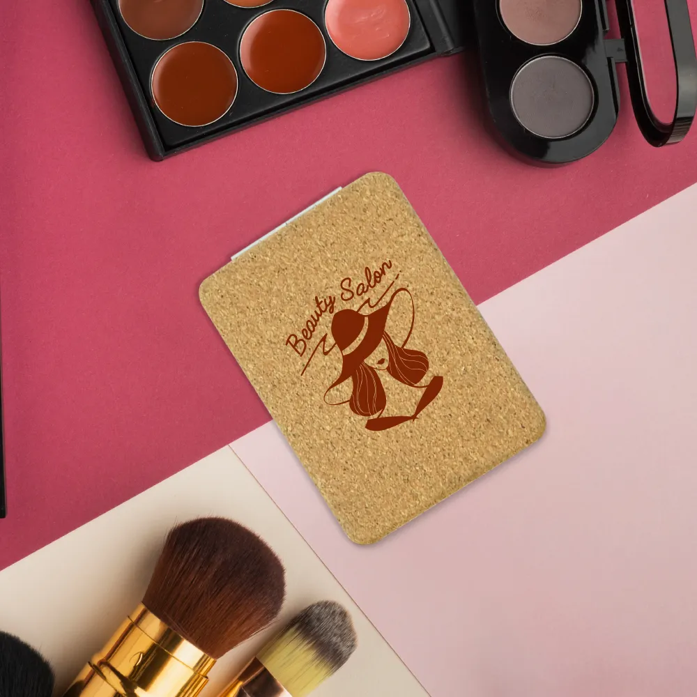 Rectangle Pocket Mirror (Double‑Sided Foldable, Cork Cover)