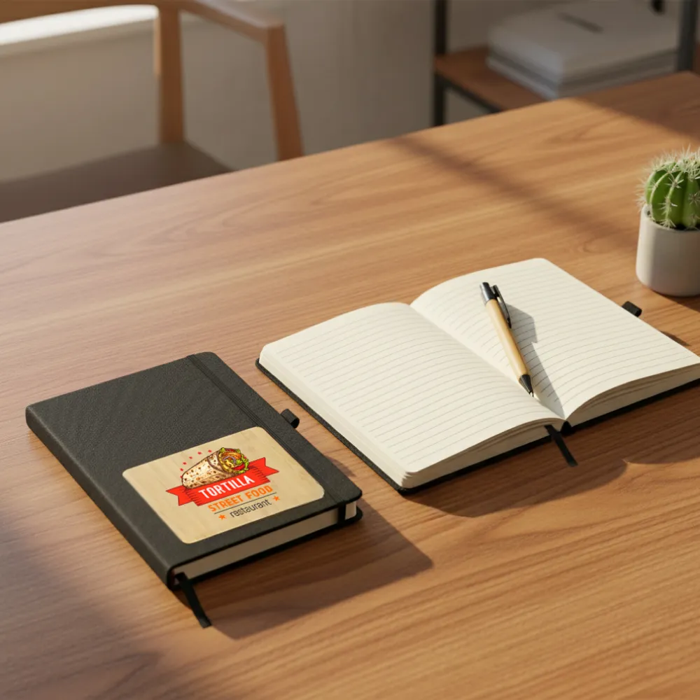 RPET And Bamboo Notebook With Pen Gift Sets In Black Cardboard Slide Box