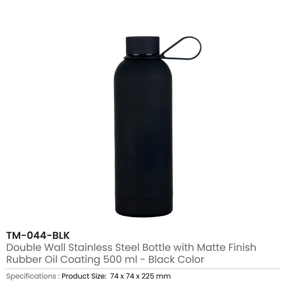 Stainless Steel Water Bottles in Black Matte (Double Wall, 620ml)